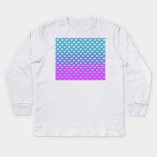 Gradient Pink Purple Blue Hearts Pattern Kids Long Sleeve T-Shirt